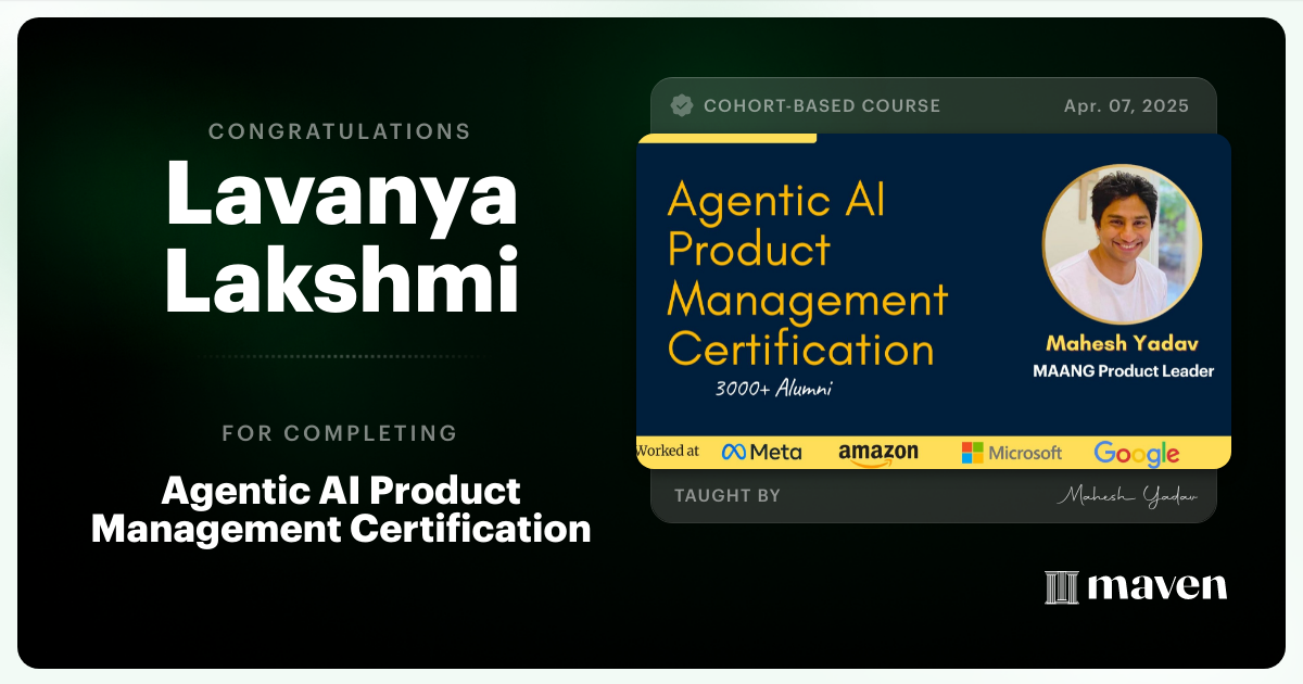 Certificate of Completion for Agentic AI Product Management Certification