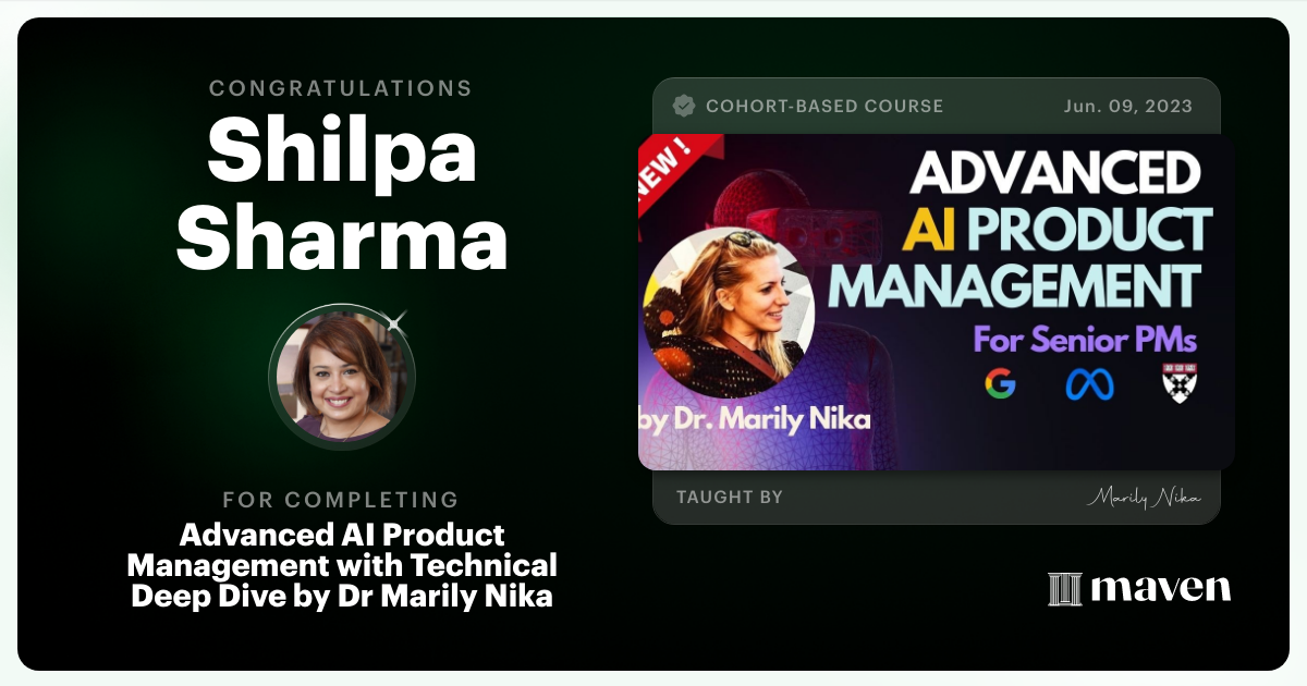 Certificate of Completion for Advanced AI Product Leadership Certification