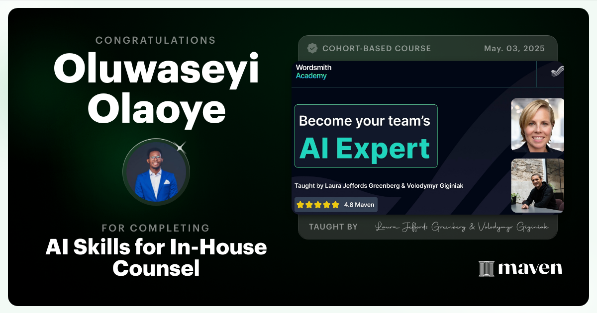 Certificate of Completion for AI Skills for In-House Counsel