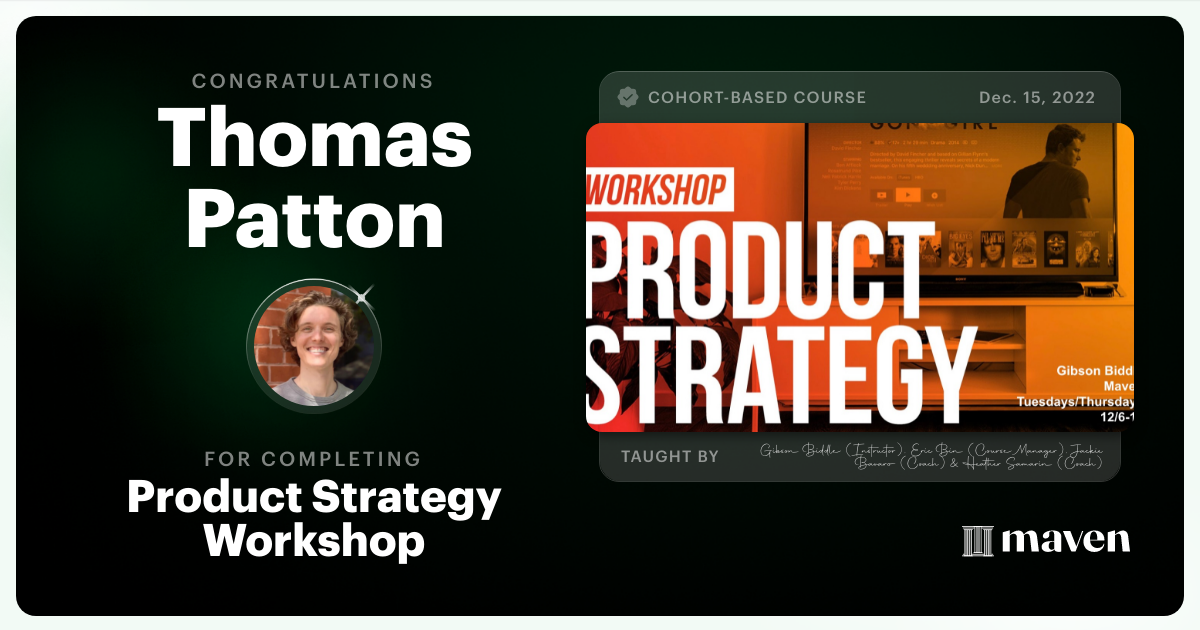 Certificate of Completion for Product Strategy Workshop 2022