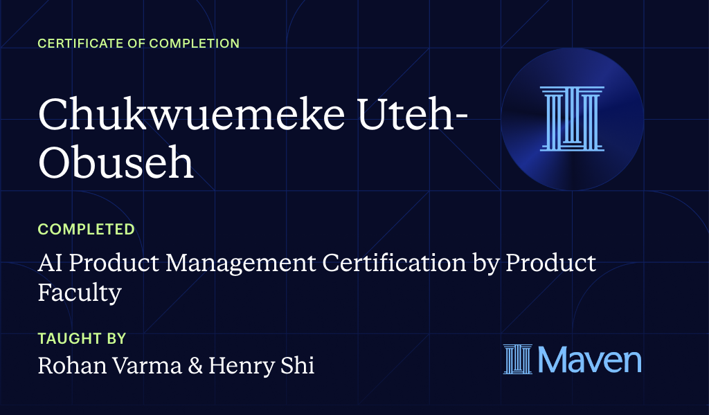 Certificate for AI Product Management Certification by Product Faculty
