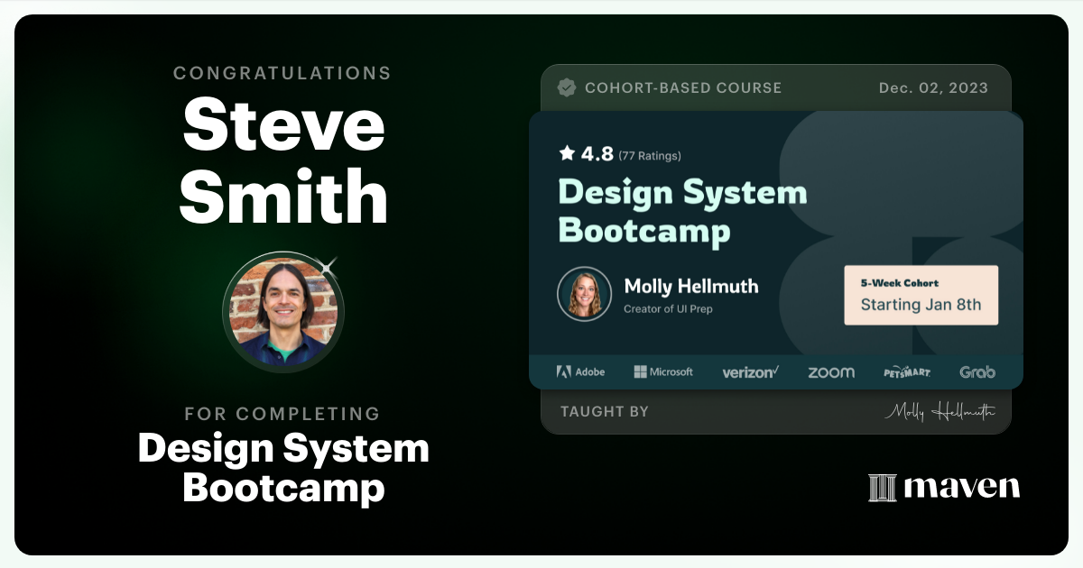 Certificate of Completion for Design System Bootcamp