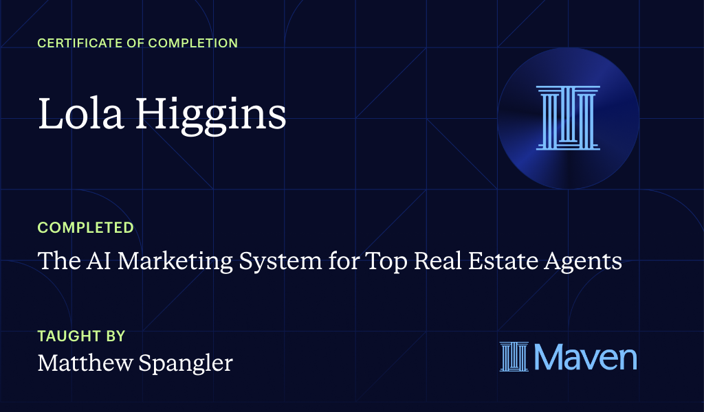 Certificate for The AI System for Top Real Estate Agents