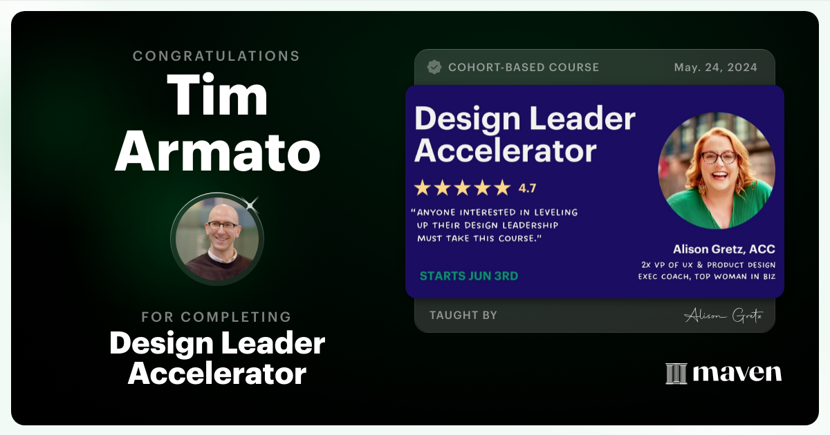 Certificate of Completion for Design Leader Accelerator