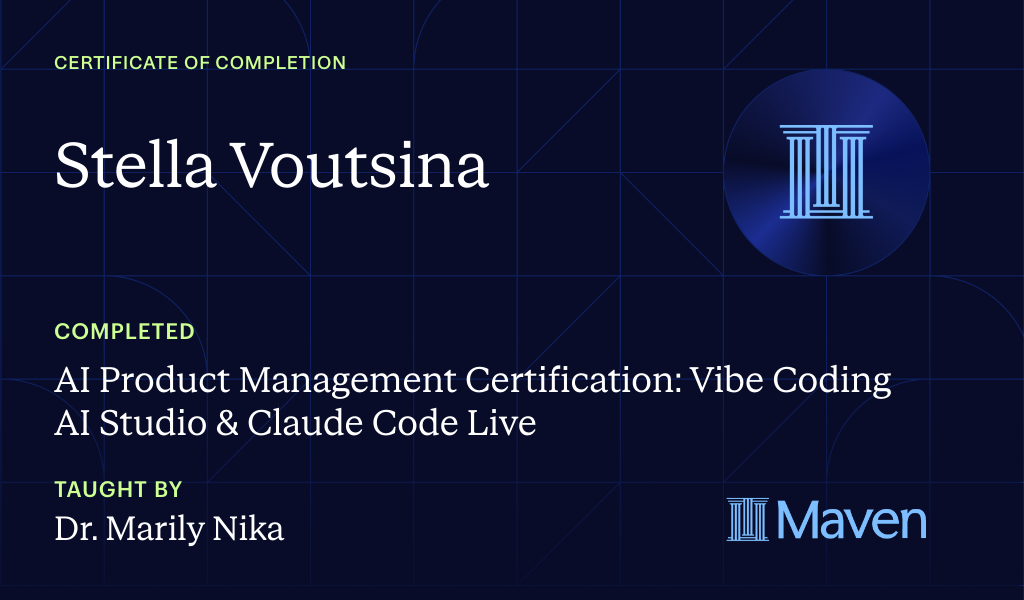 Certificate for AI Product Management Certification: Vibe Coding AI Studio & Claude Code Live