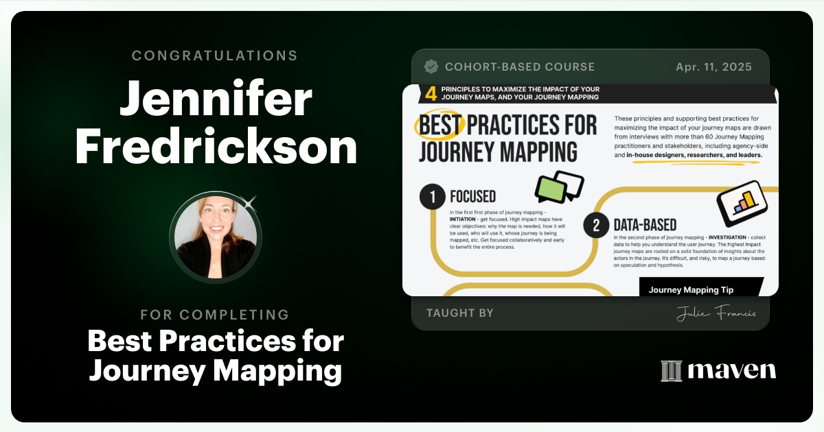Certificate of Completion for Best Practices for Journey Mapping