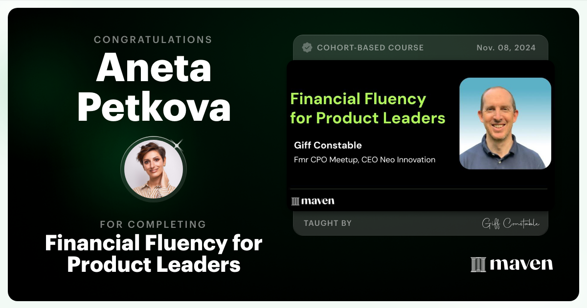 Certificate of Completion for Financial Fluency for Product Leaders