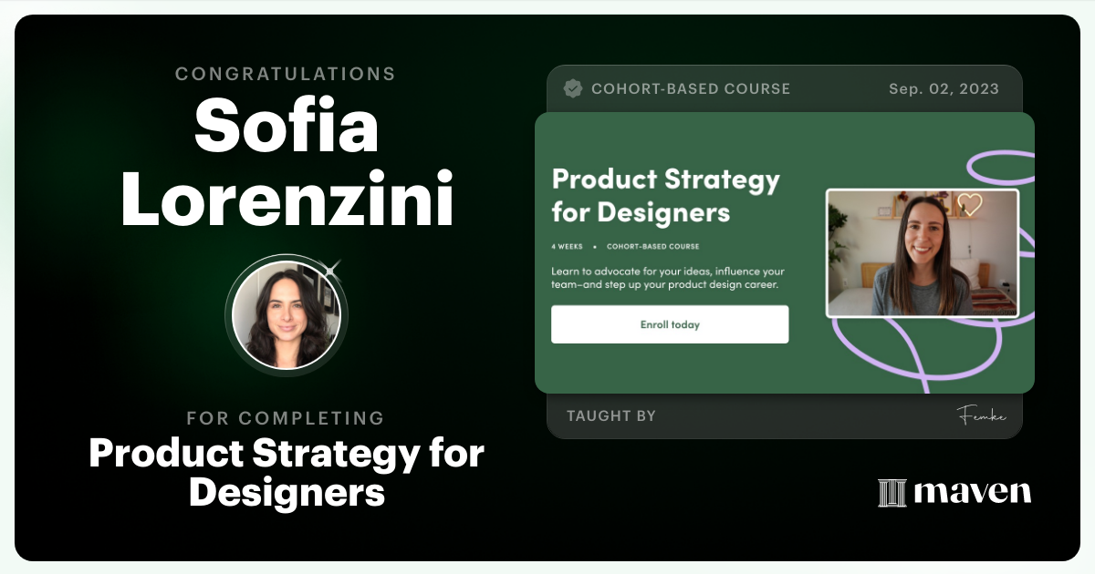 Certificate of Completion for Product Strategy for Designers