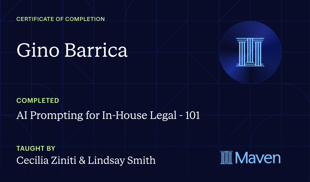 Certificate for AI Prompting for In-House Legal - 101