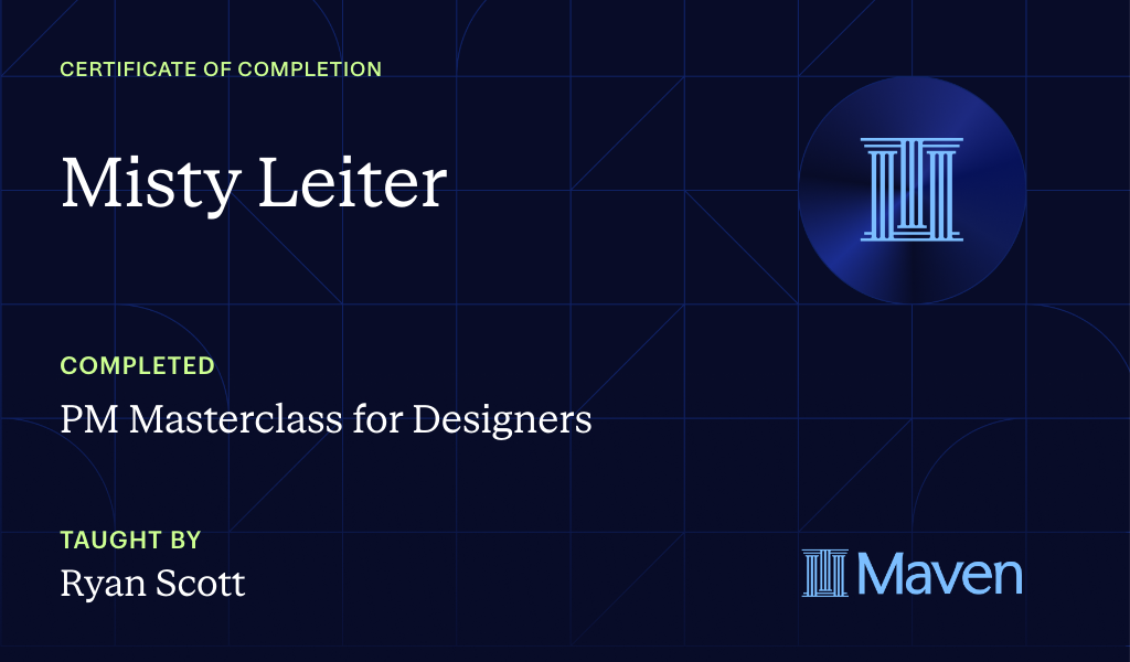 Certificate for PM Masterclass for Designers