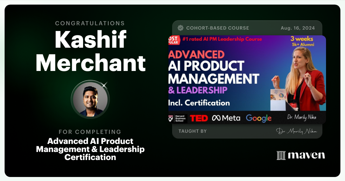 Certificate of Completion for Advanced AI Product Leadership Certification