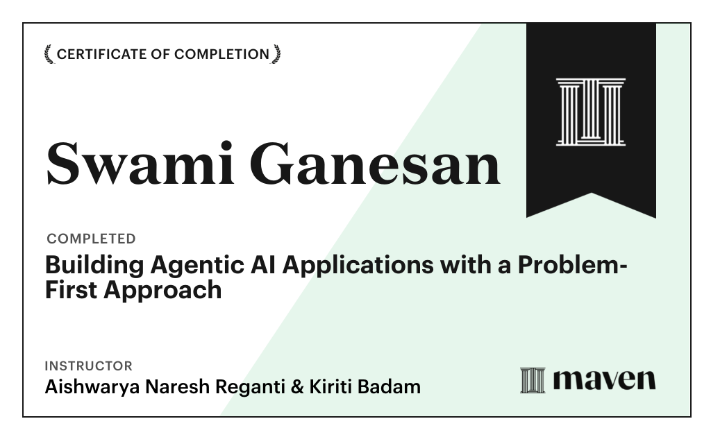 Certificate for Building Agentic AI Applications with a Problem-First Approach