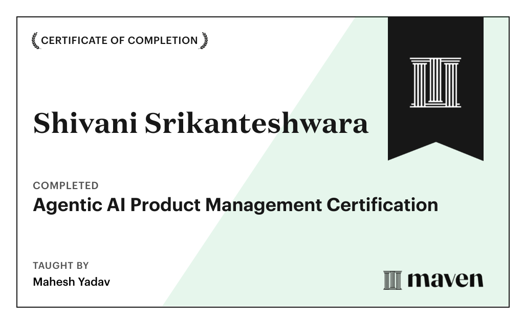 Certificate for Agentic AI Product Management Certification
