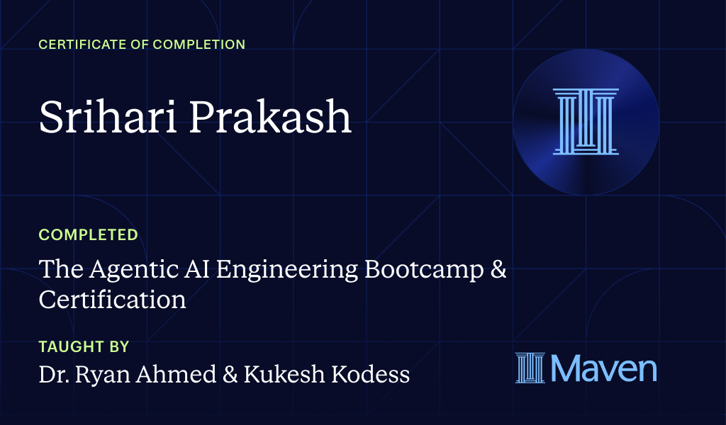 Certificate for The Agentic AI Engineering Bootcamp & Certification