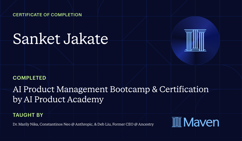 Certificate for AI Product Management Bootcamp & Certification by AI Product Academy