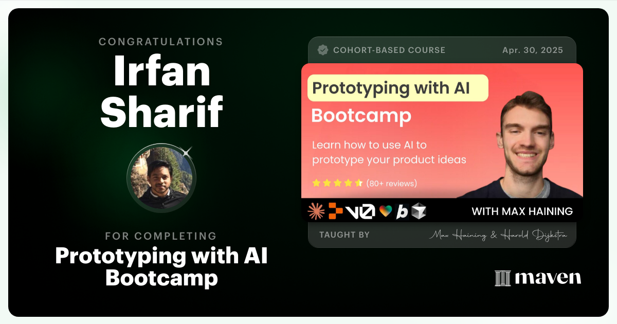 Certificate of Completion for Vibe Coding Bootcamp
