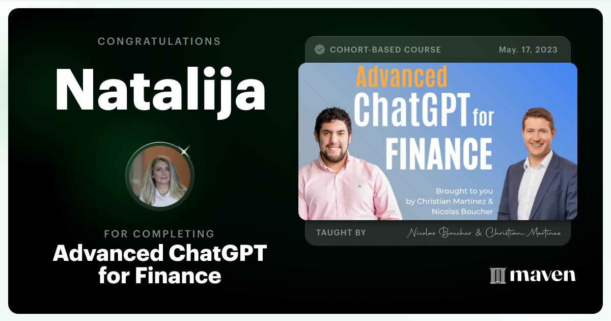 Certificate of Completion for AI for Finance - Advanced