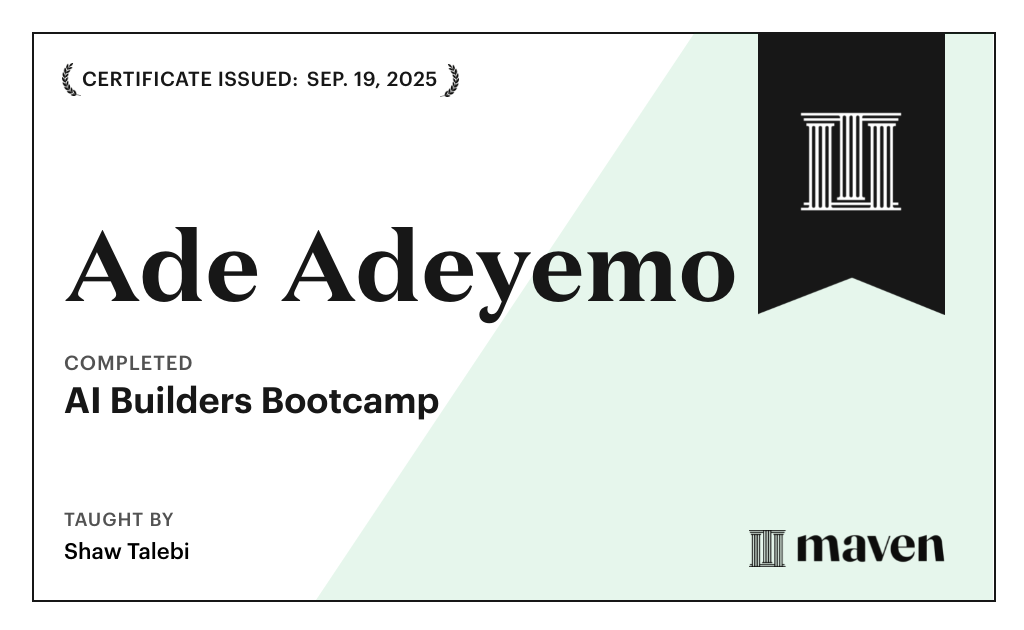 Certificate for AI Builders Bootcamp