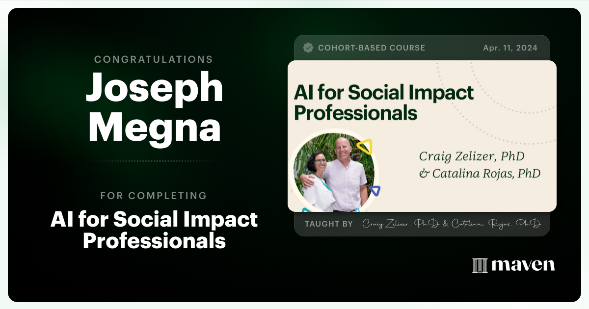 Certificate of Completion for AI for Social Impact Professionals