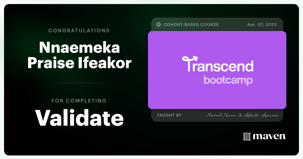 Certificate of Completion for Validate