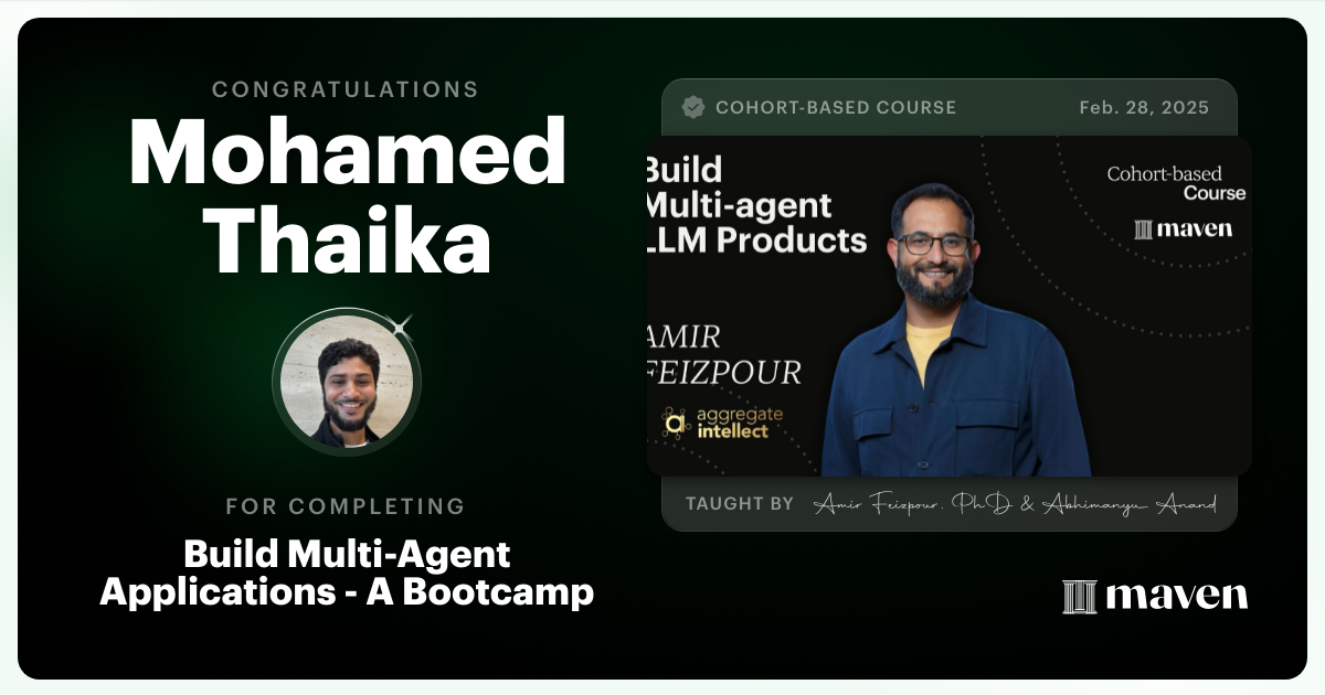 Certificate of Completion for AI Agents for Pragmatic Builders - Claude Code, LangGraph, n8n