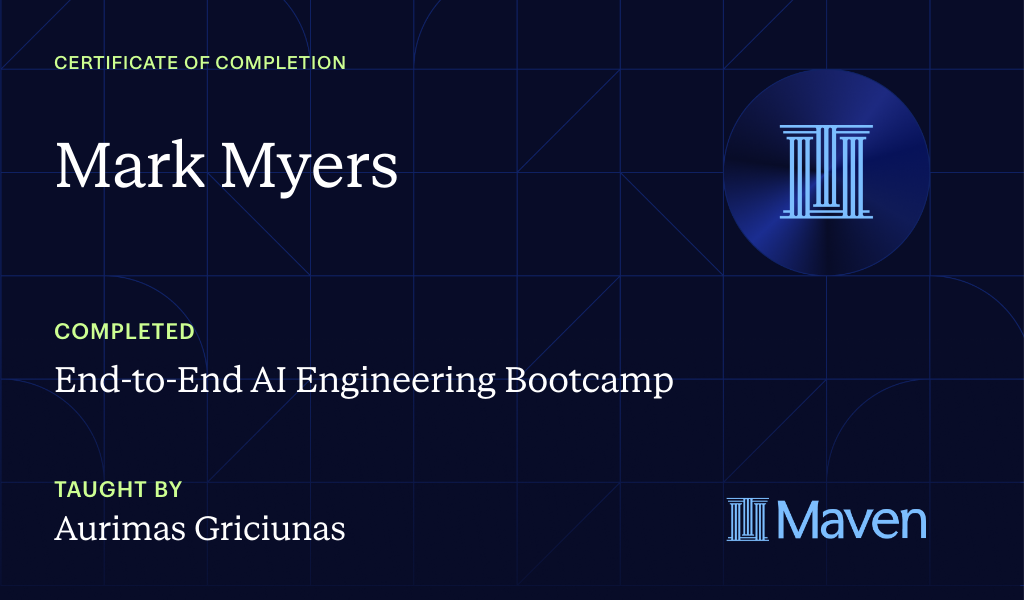 Certificate for End-to-End AI Engineering Bootcamp