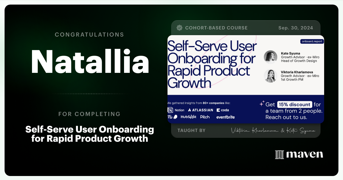 Certificate of Completion for Self-Serve User Onboarding for Rapid Product Growth