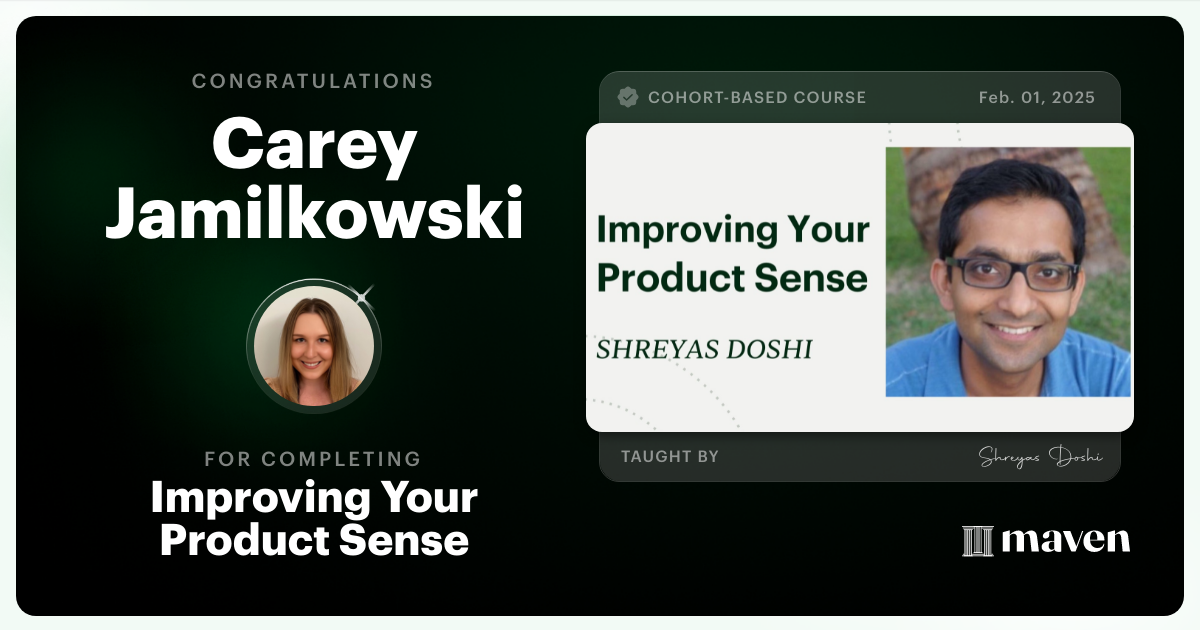Certificate of Completion for World-class Product Sense in Practice