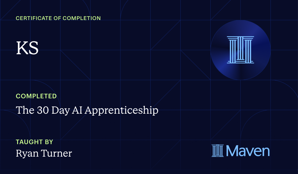 Certificate for The 30 Day AI Apprenticeship