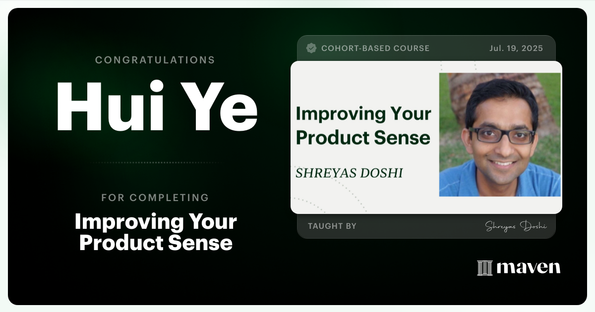 Certificate of Completion for World-class Product Sense in Practice