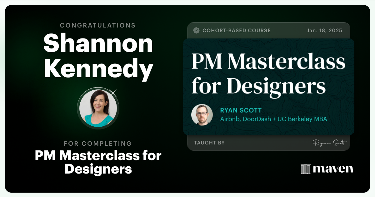 Certificate of Completion for PM Masterclass for Designers