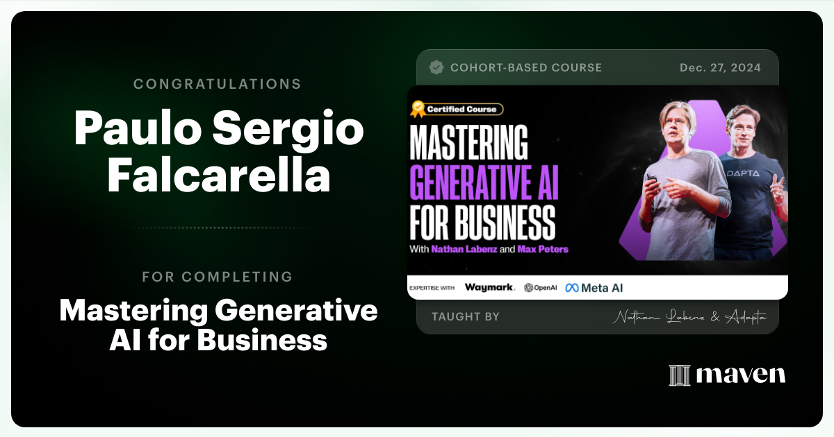 Certificate of Completion for Mastering Generative AI for Business