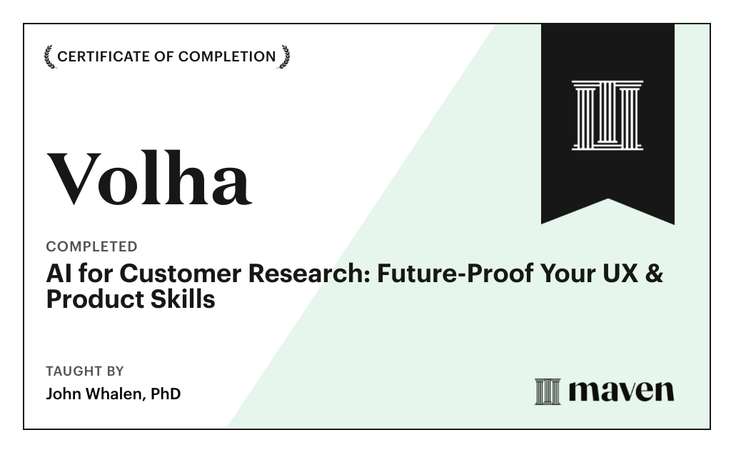 Certificate for AI for Customer Research: Future-Proof Your UX & Product Skills
