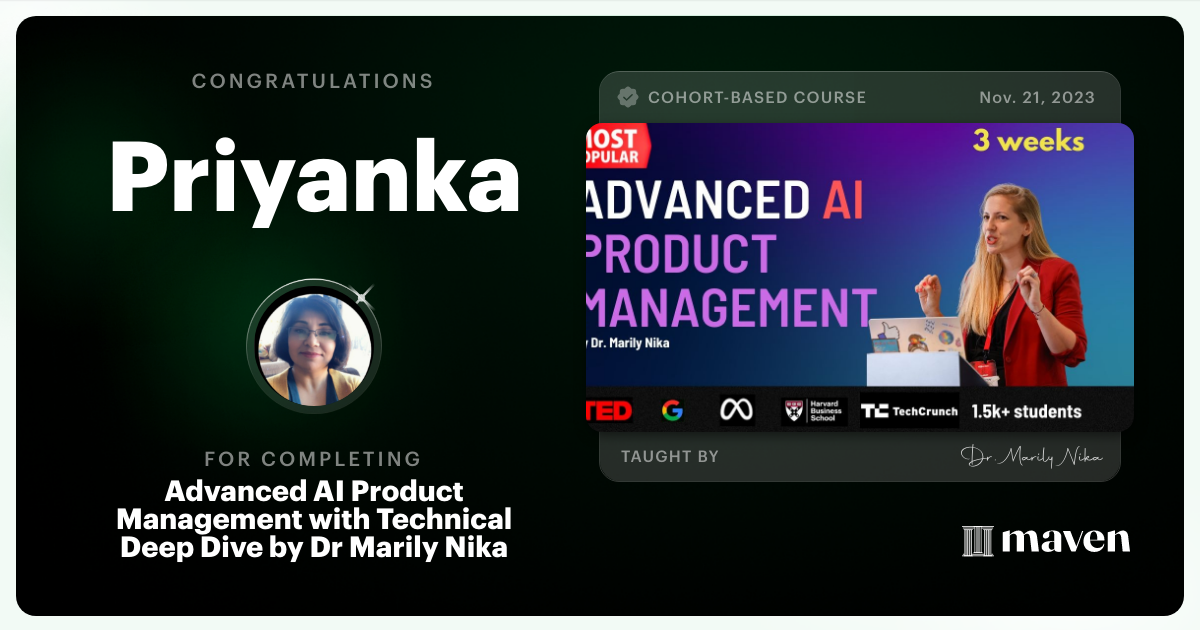 Certificate of Completion for Advanced AI Product Leadership Certification