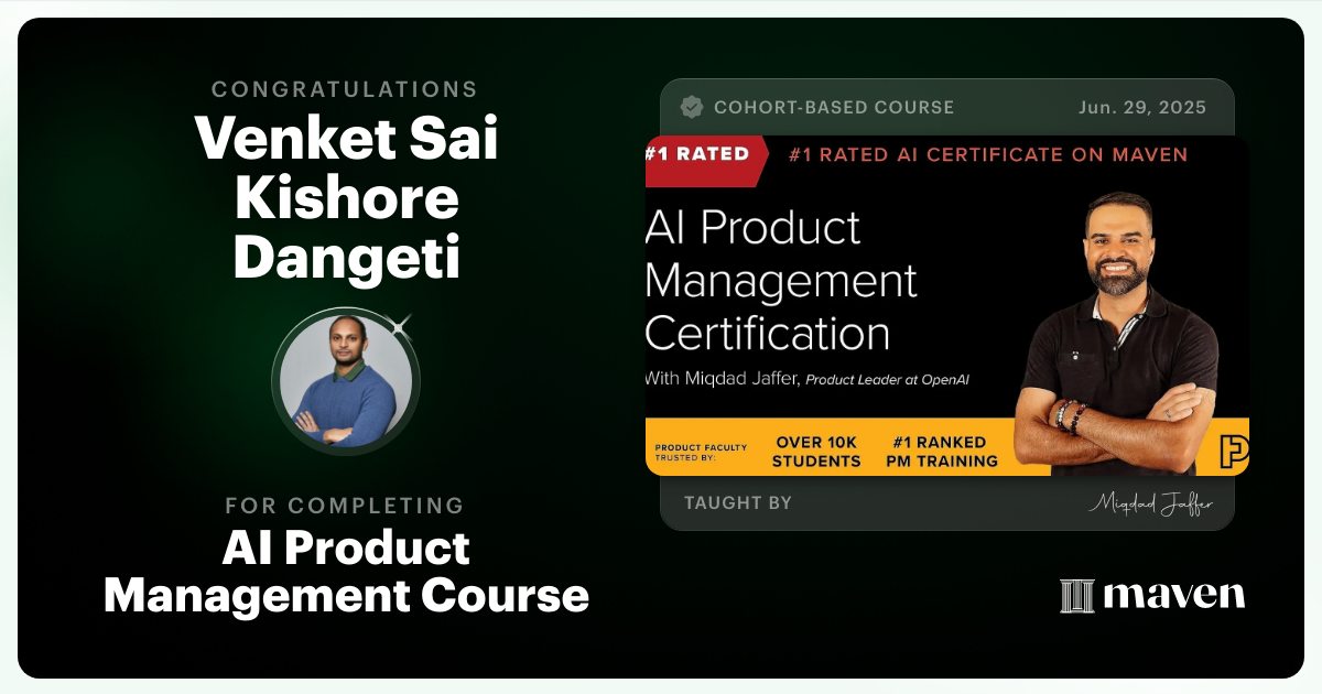 Certificate of Completion for AI Product Management Course