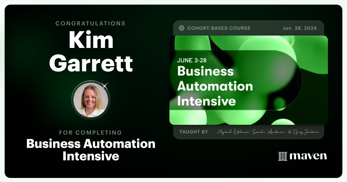 Certificate of Completion for Business Automation Intensive