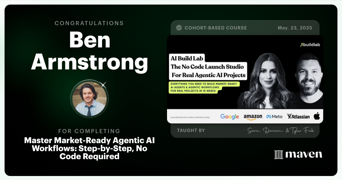 Certificate of Completion for Master Market-Ready Agentic AI Workflows: Step-by-Step, No Code Required