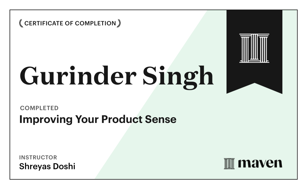 Certificate of Completion for World-class Product Sense in Practice