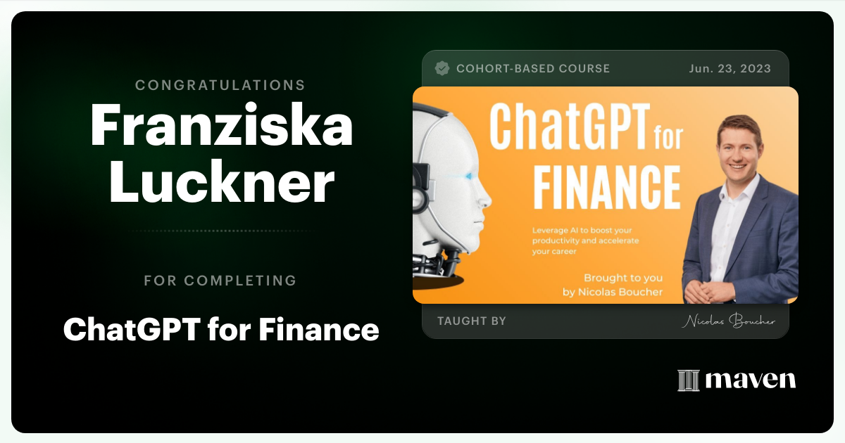Certificate of Completion for ChatGPT for Finance