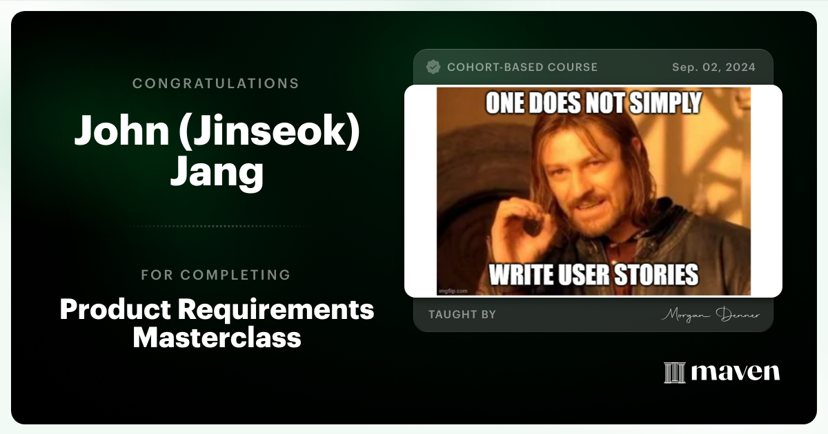 Certificate of Completion for AI-Enabled Product Requirements Masterclass