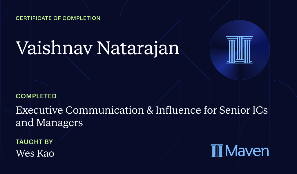 Certificate for Executive Communication & Influence for Senior ICs and Managers