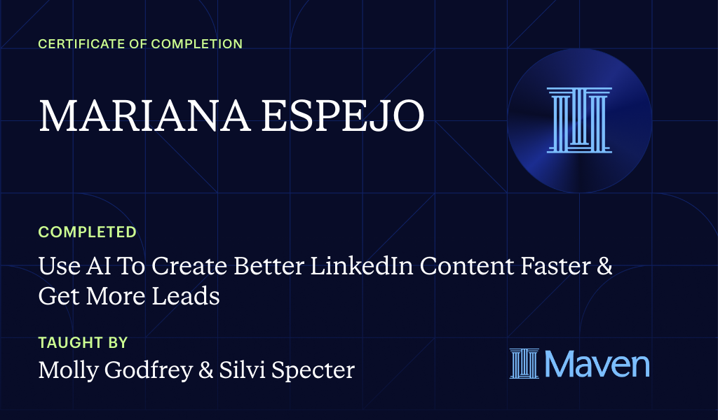 Certificate for Use AI To Create Better LinkedIn Content Faster & Get More Leads