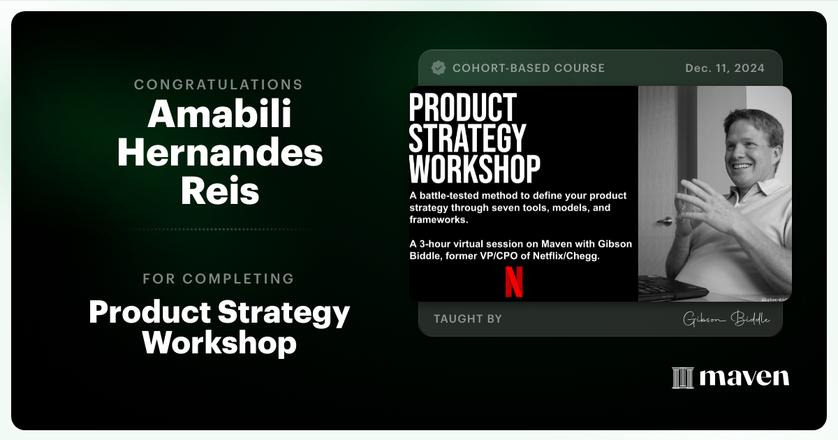 Certificate of Completion for Product Strategy Workshop