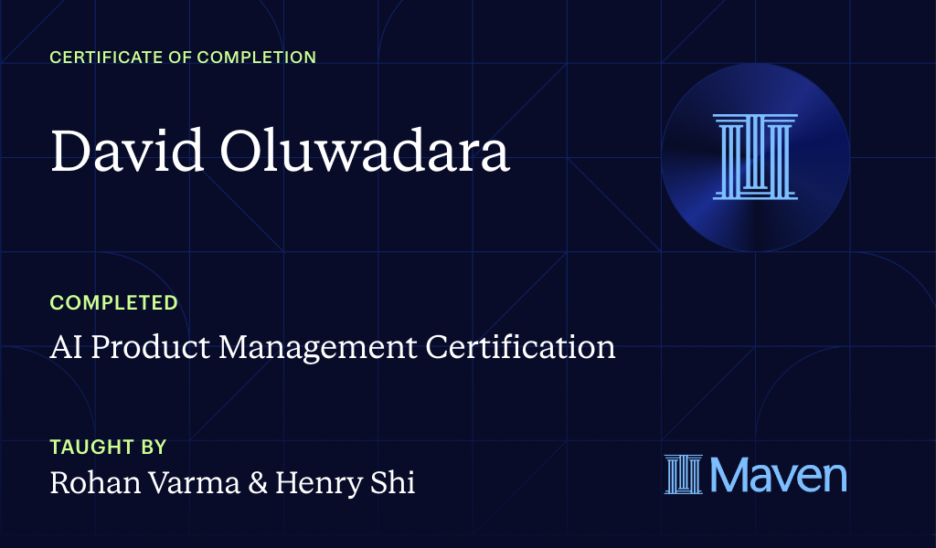Certificate for AI Product Management Certification by Product Faculty