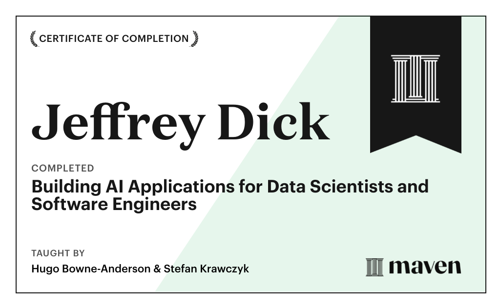 Certificate for Building AI Applications for Data Scientists and Software Engineers