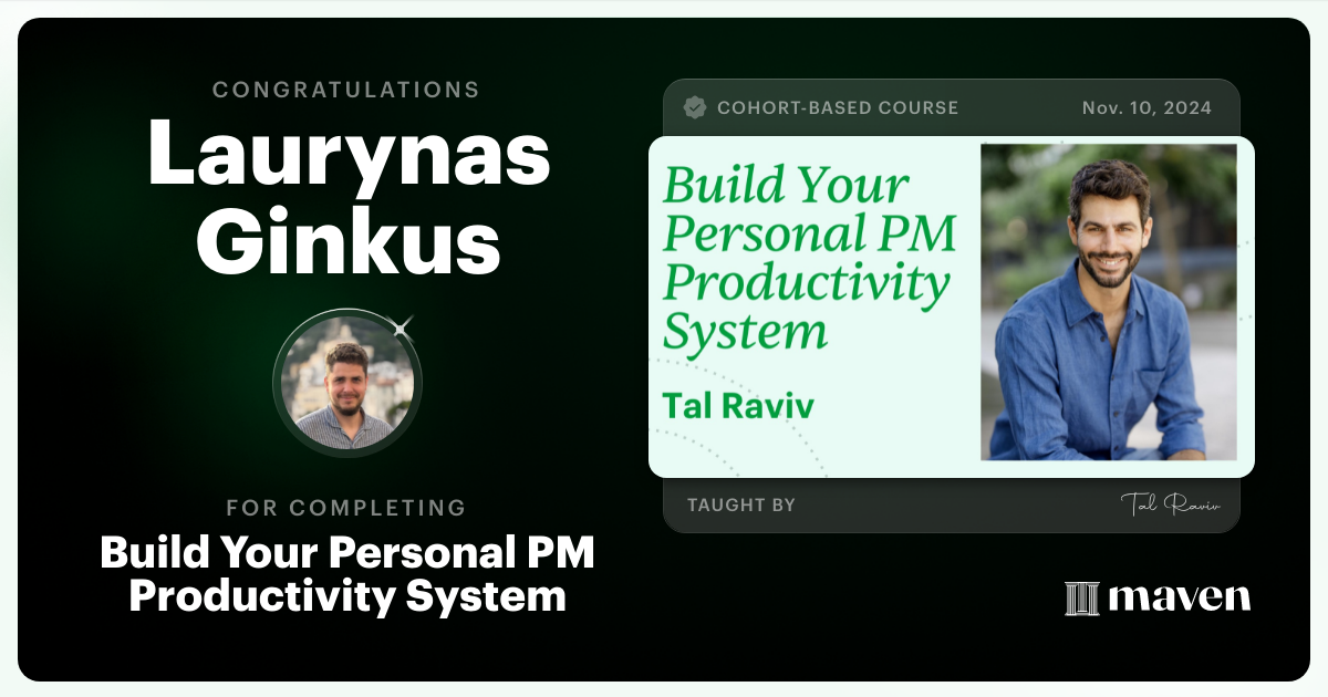Certificate of Completion for Build Your Personal PM Productivity System & AI Copilot