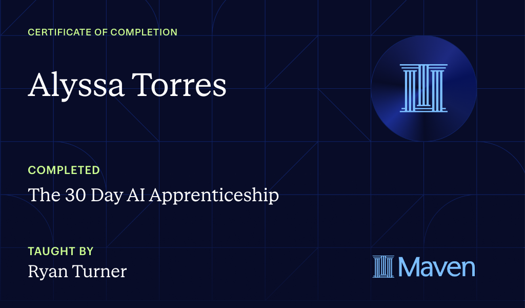 Certificate for The 30 Day AI Apprenticeship