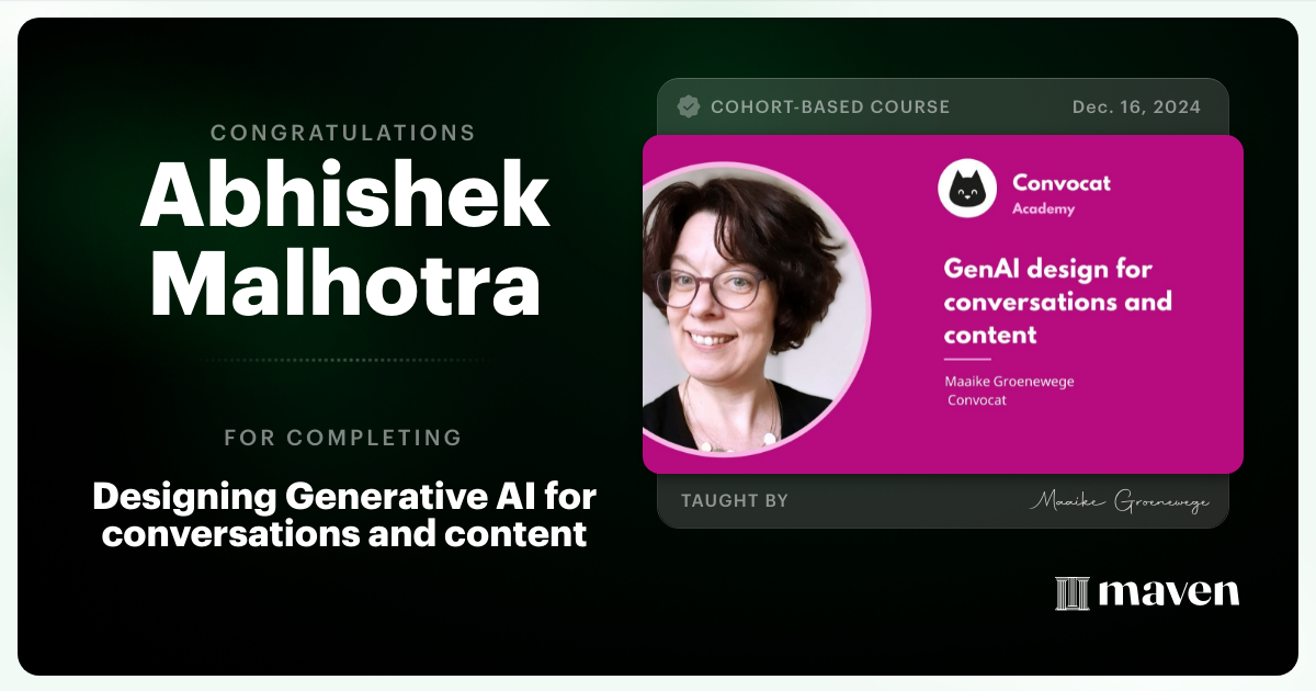 Certificate of Completion for Designing Generative AI for conversations and content