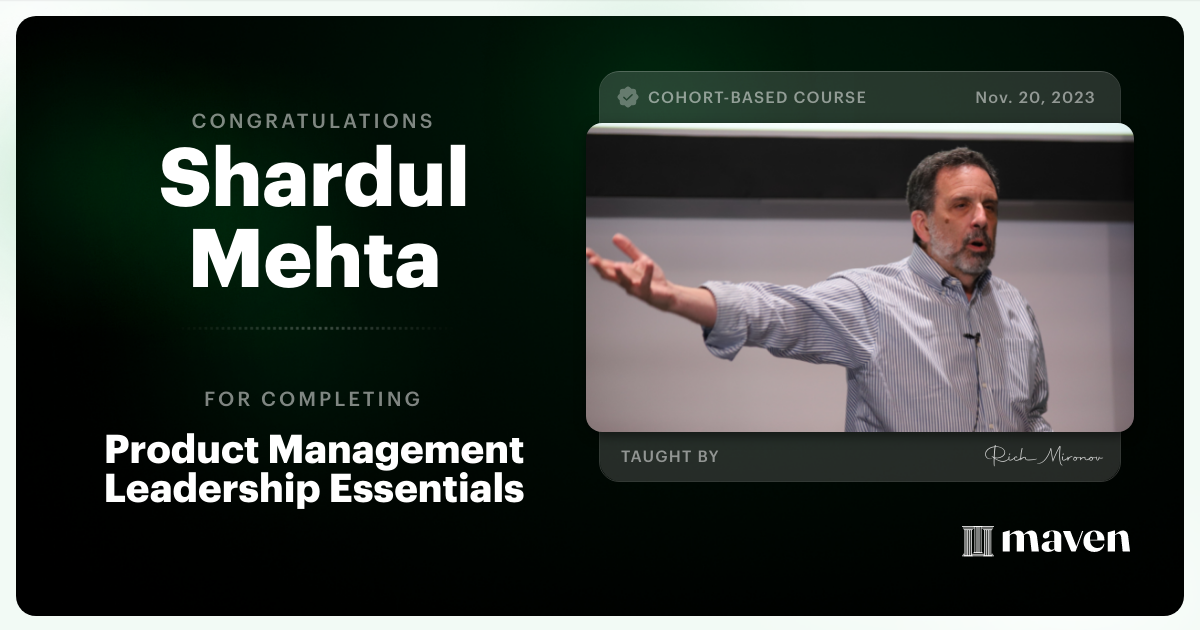 Certificate of Completion for Core Executive & Organizational Skills for Product Leaders