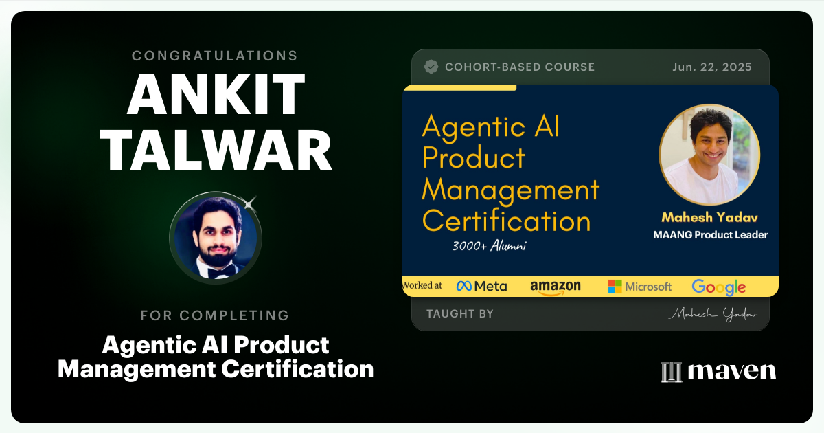 Certificate of Completion for Agentic AI Product Management Certification